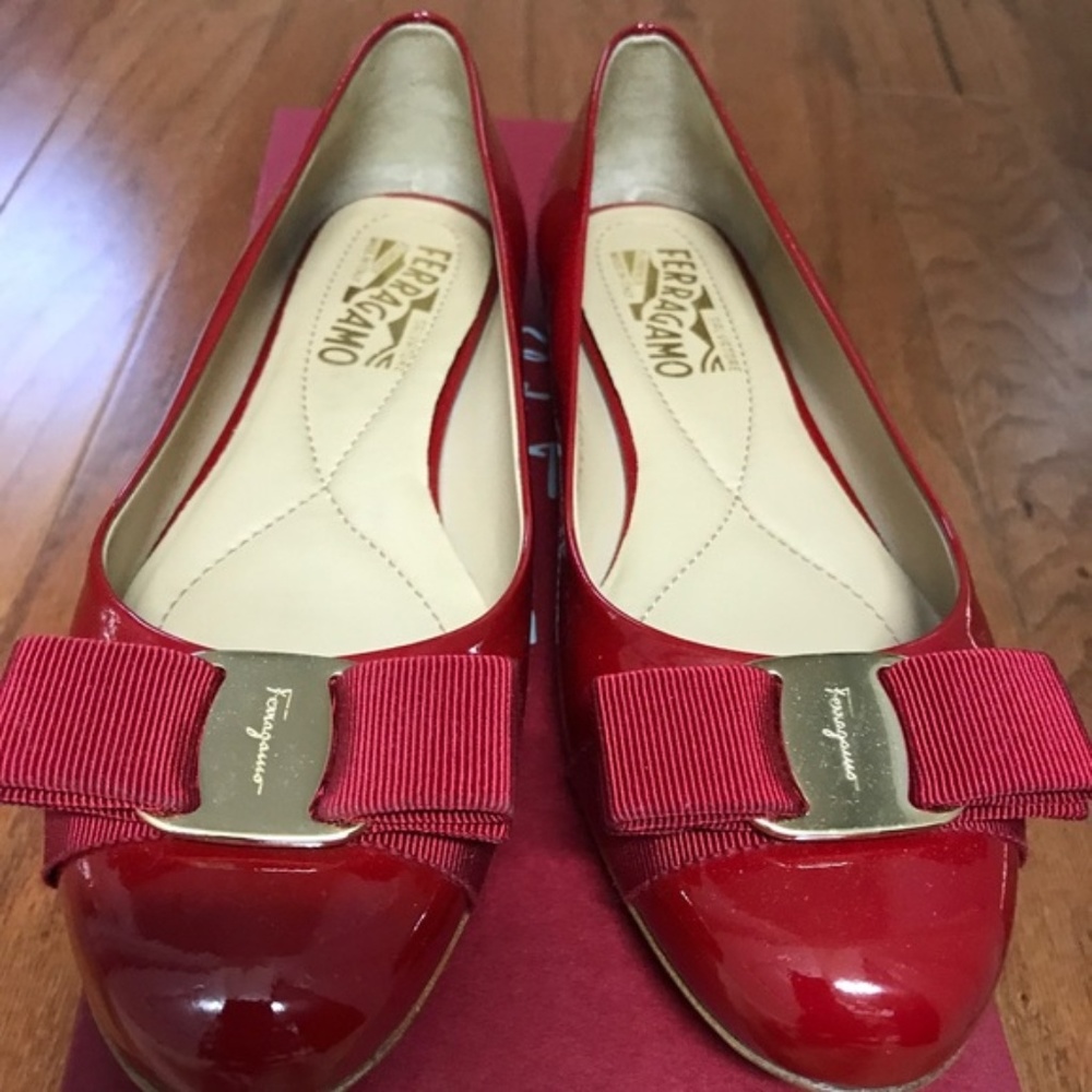 Salvatore Ferragamo Varina Ballerina Flats, Red 6.